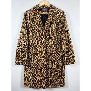 Y2K Static Leopard Print Faux Fur Coat Brown - Size Large